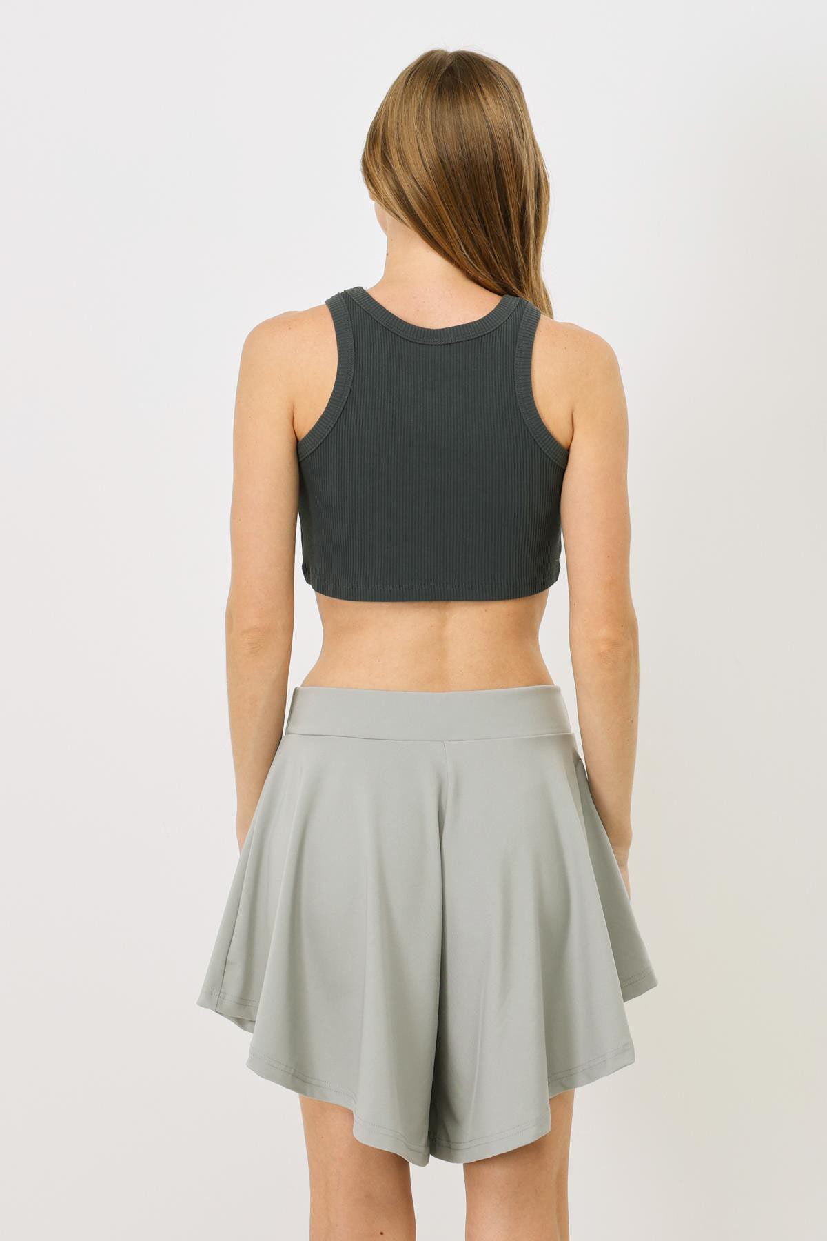 Damen Halterneck Ripp Stretch Mini Crop Top