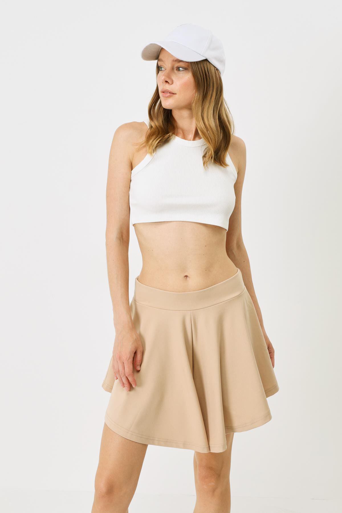 Damen Halterneck Ripp Stretch Mini Crop Top