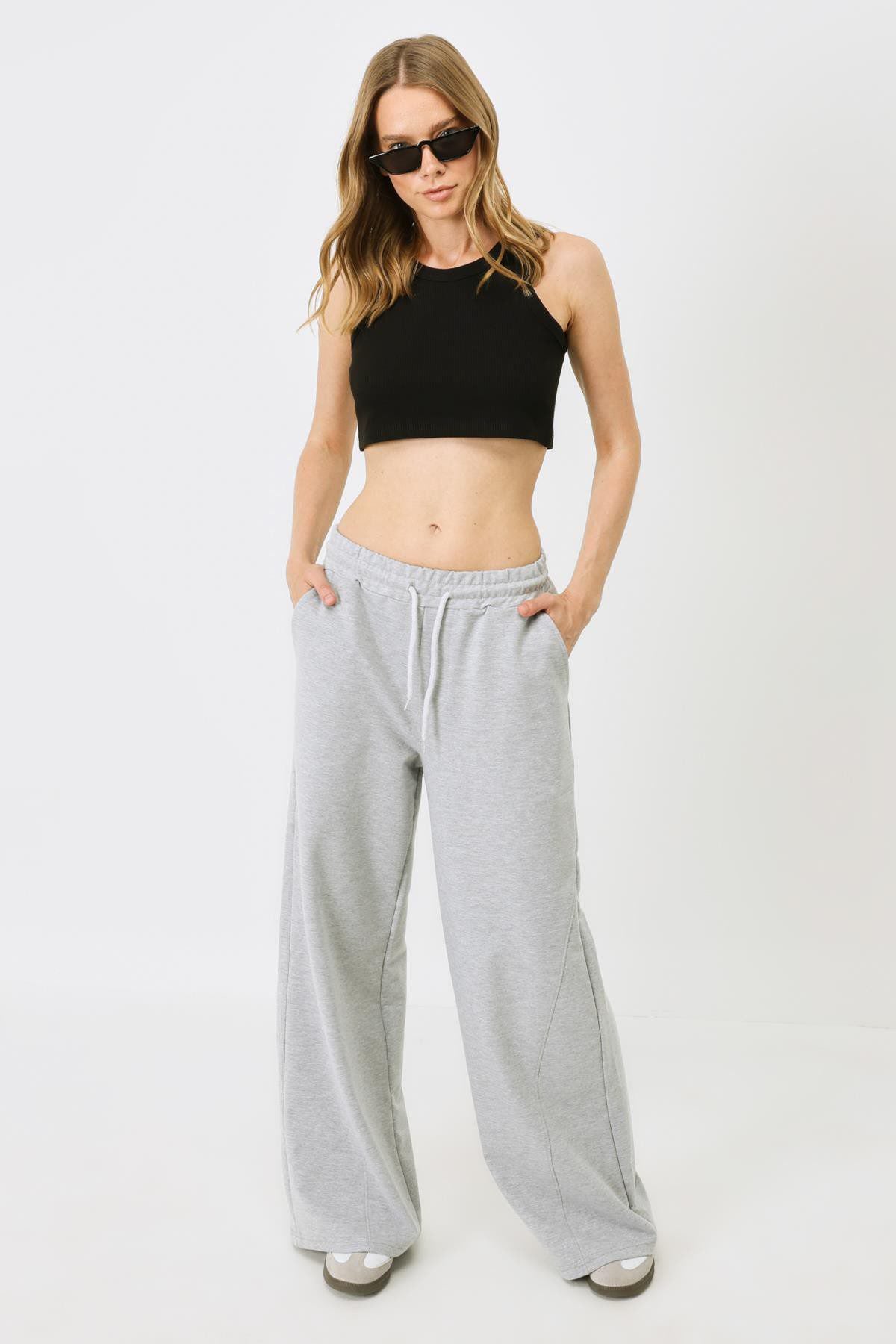 Damen Halterneck Ripp Stretch Mini Crop Top
