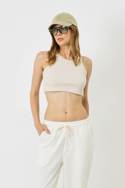 Damen Halterneck Ripp Stretch Mini Crop Top