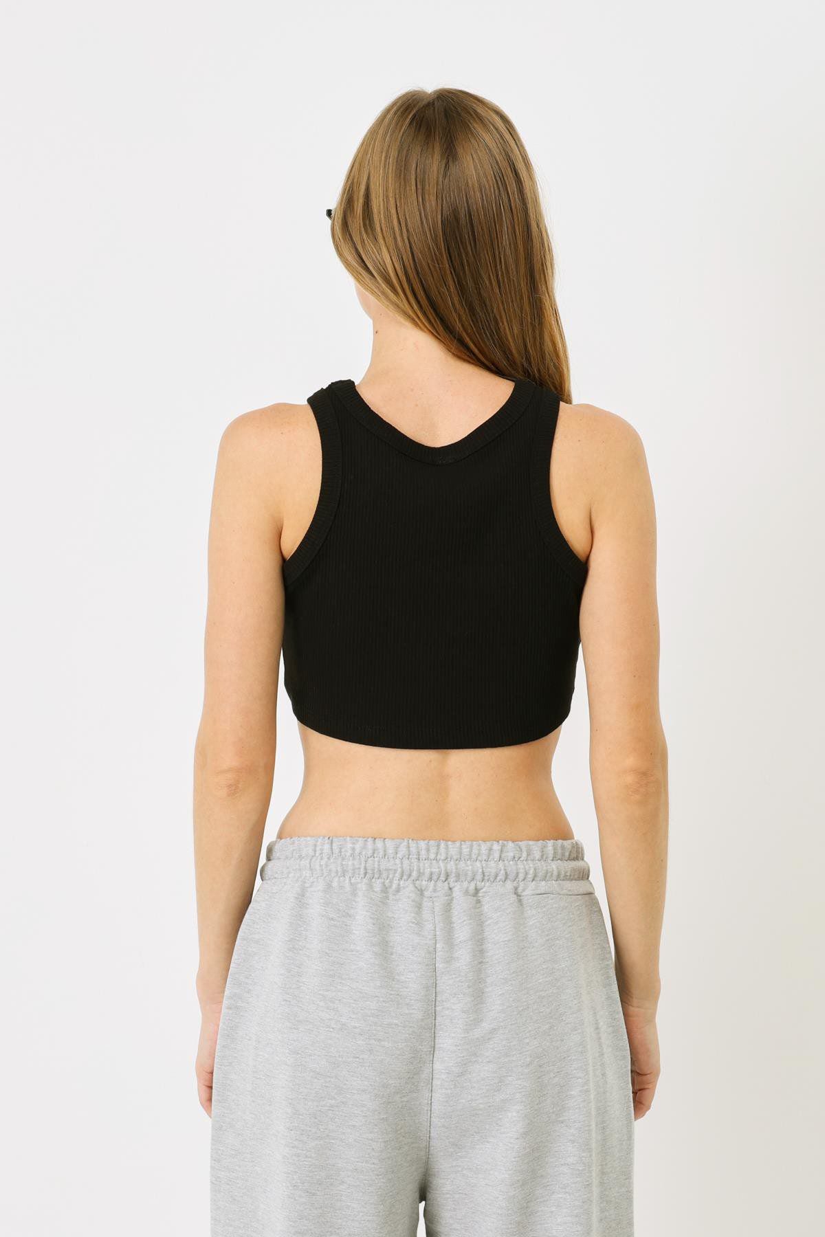Damen Halterneck Ripp Stretch Mini Crop Top