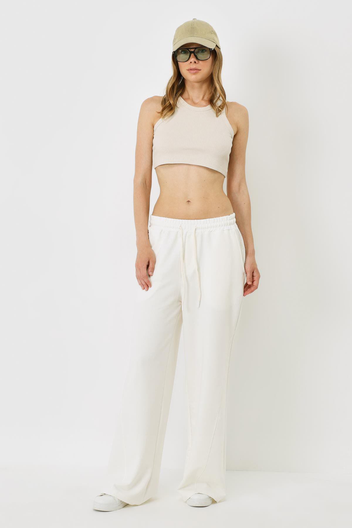 Damen Halterneck Ripp Stretch Mini Crop Top
