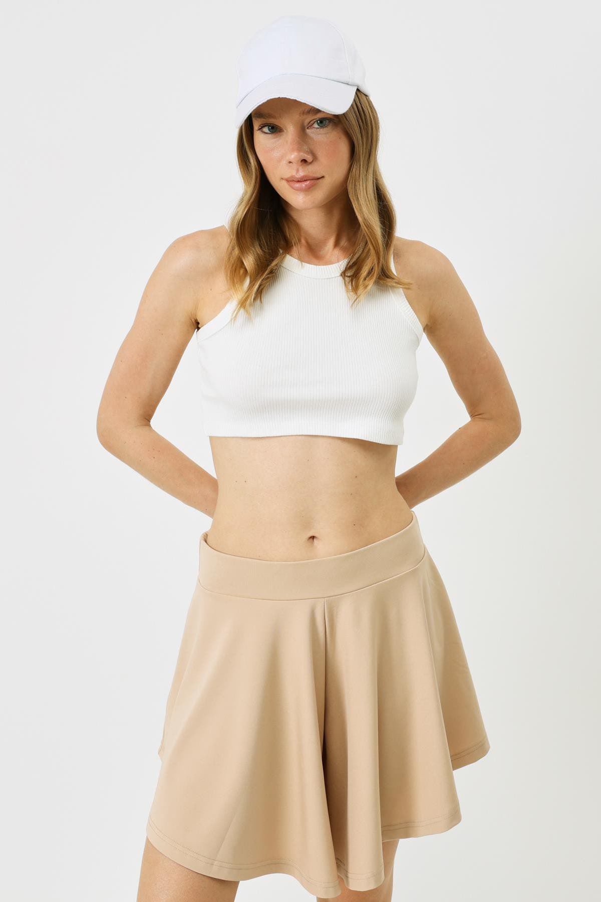 Damen Halterneck Ripp Stretch Mini Crop Top