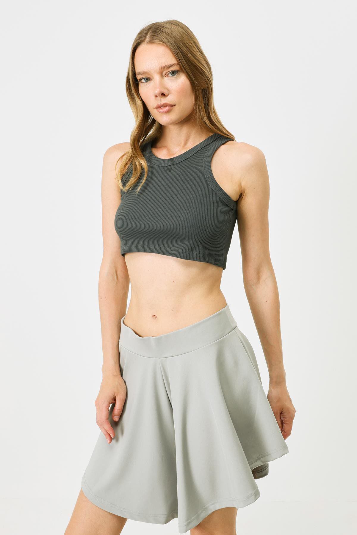 Damen Halterneck Ripp Stretch Mini Crop Top