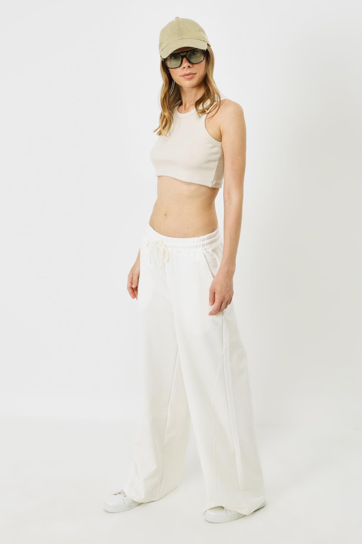 Damen Halterneck Ripp Stretch Mini Crop Top