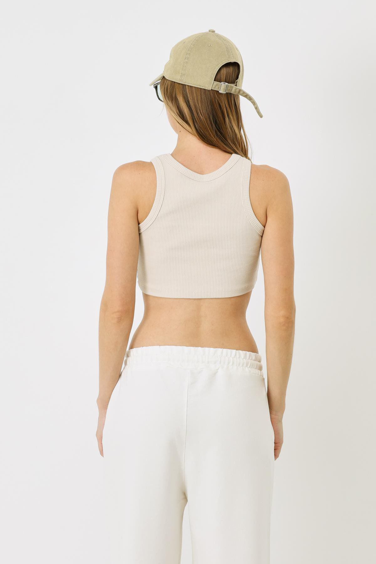 Damen Halterneck Ripp Stretch Mini Crop Top