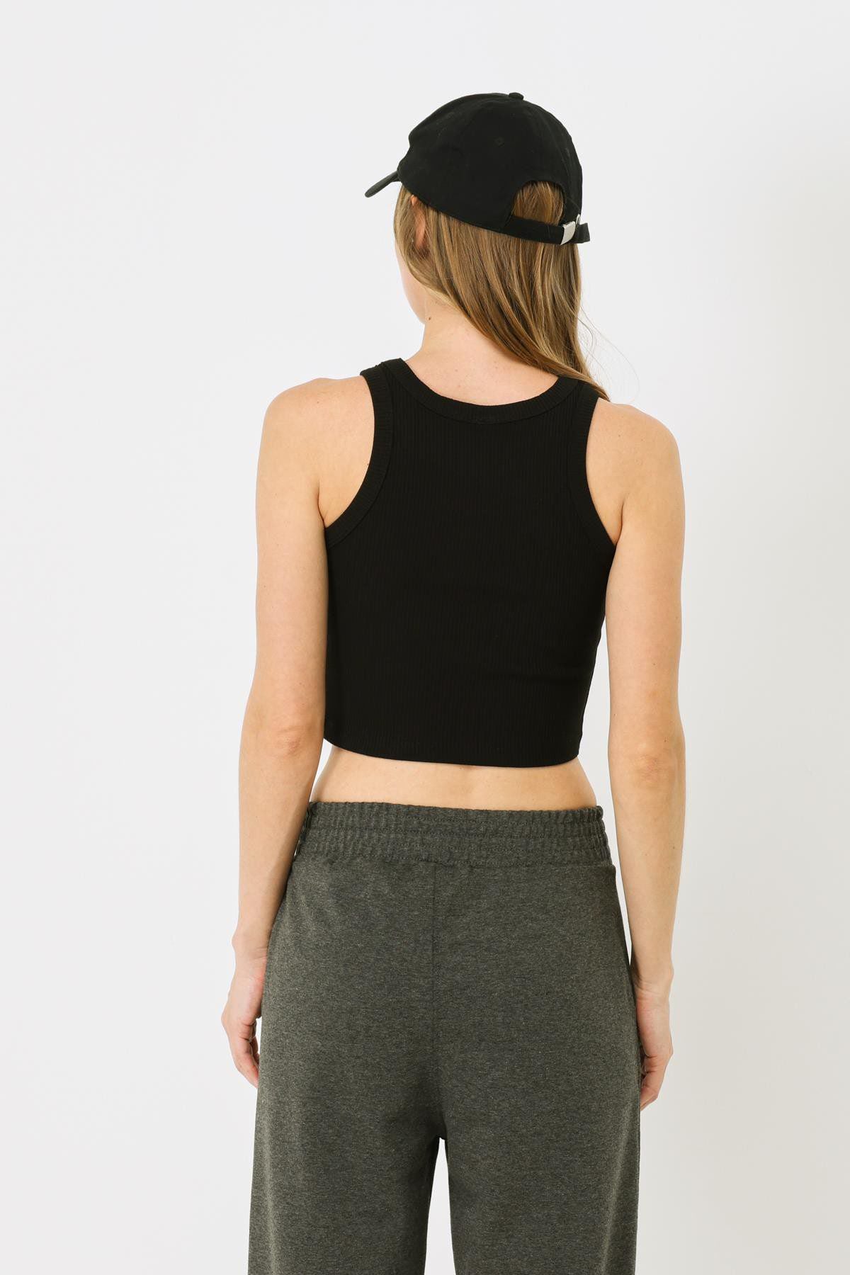 Damen Halterneck Ripp Stretch Crop Top