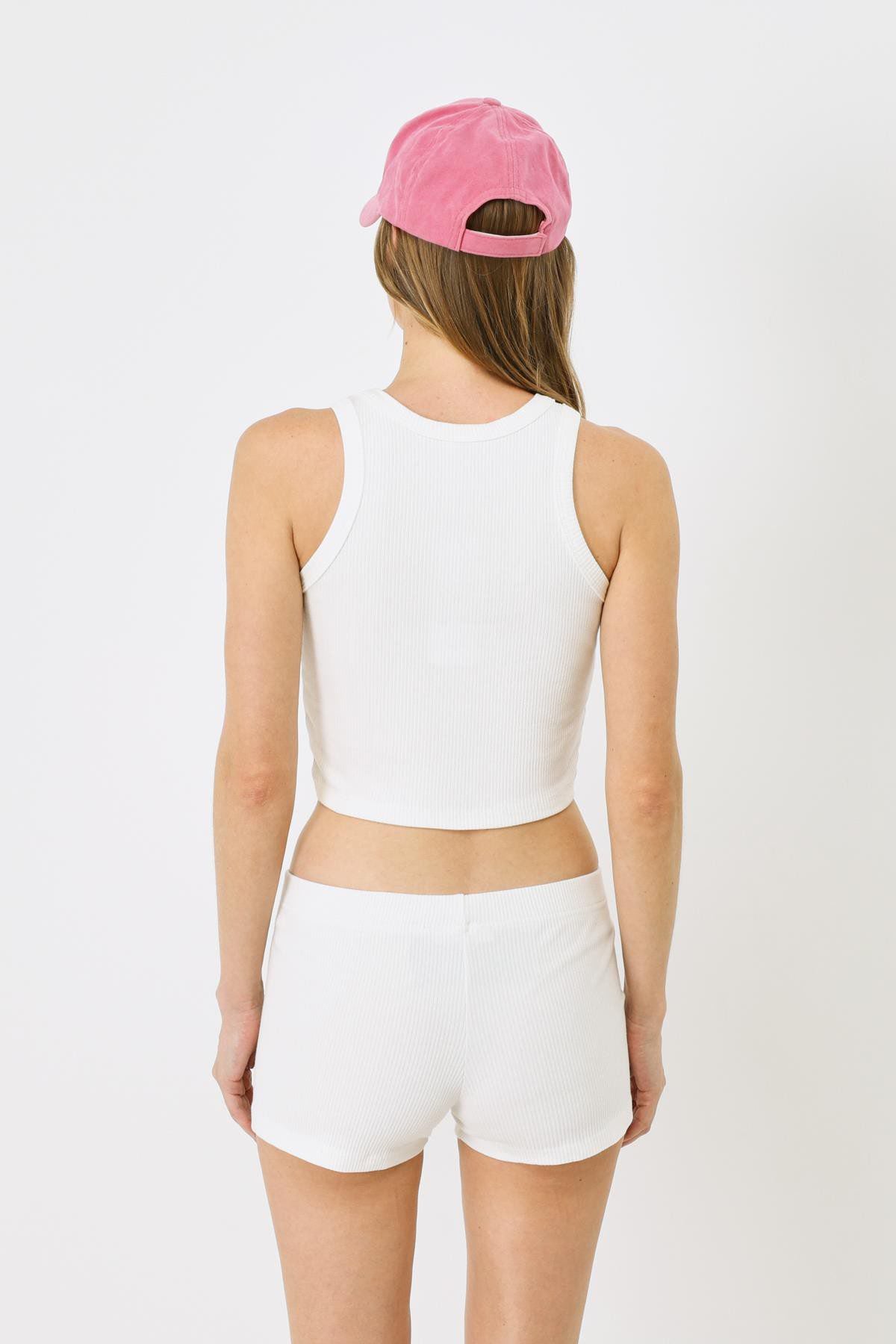 Damen Halterneck Ripp Stretch Crop Top