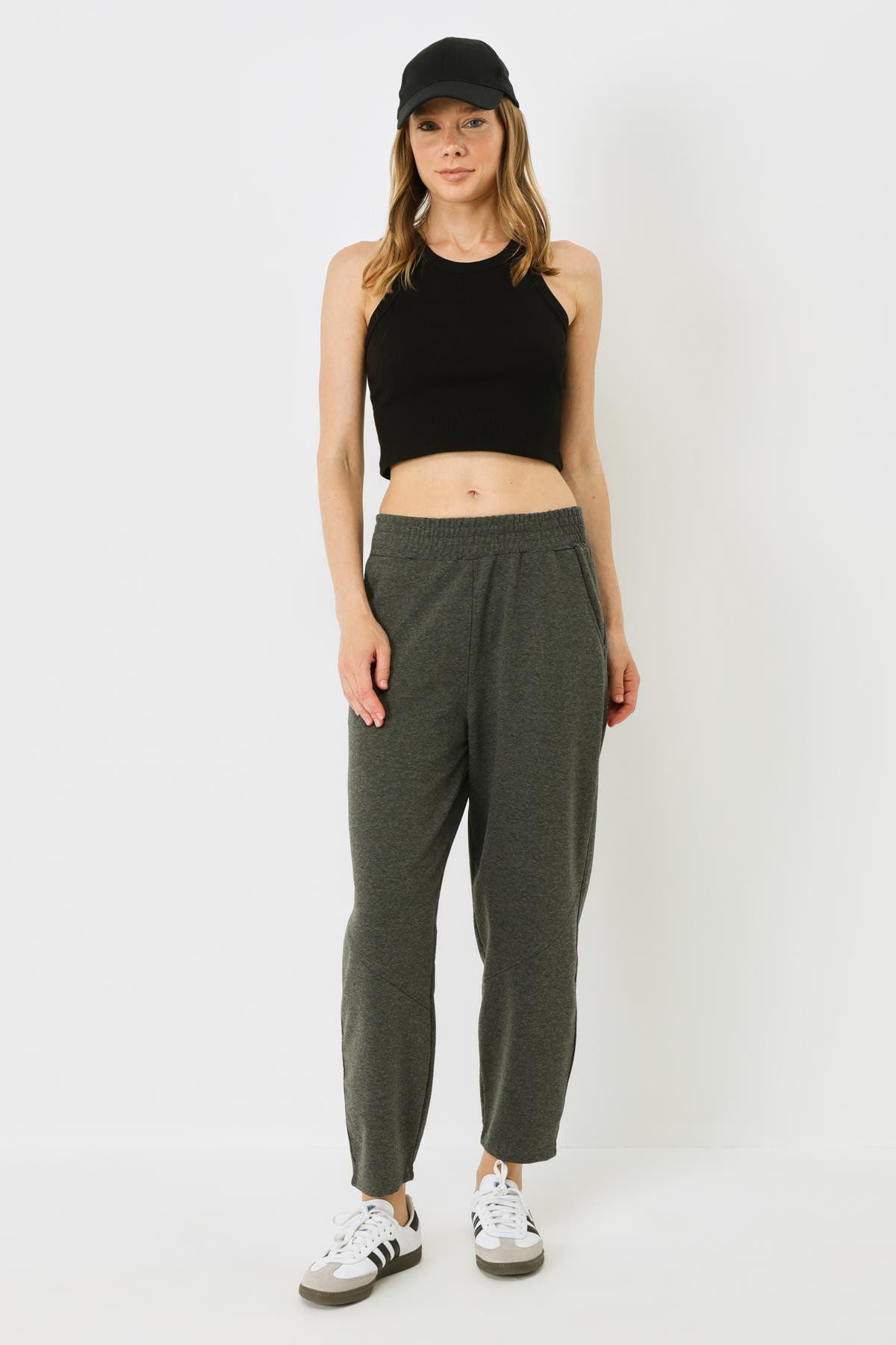 Damen Halterneck Ripp Stretch Crop Top
