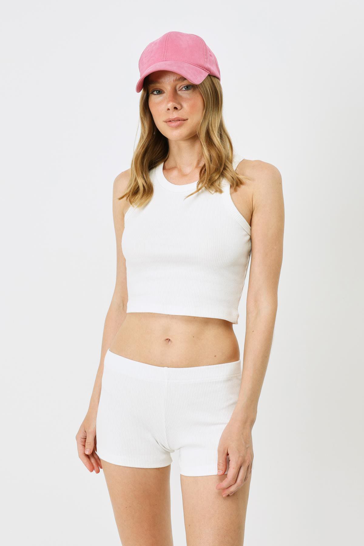Damen Halterneck Ripp Stretch Crop Top