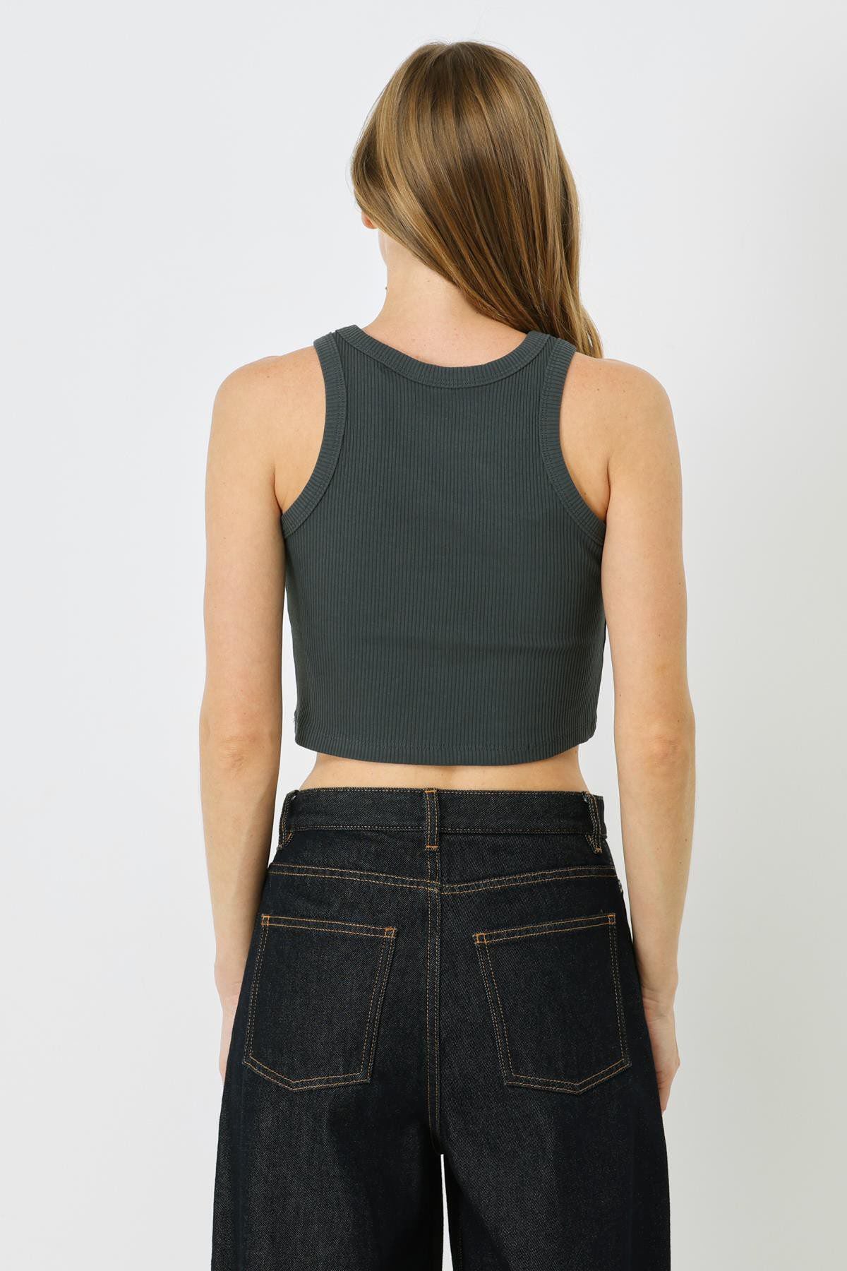 Damen Halterneck Ripp Stretch Crop Top