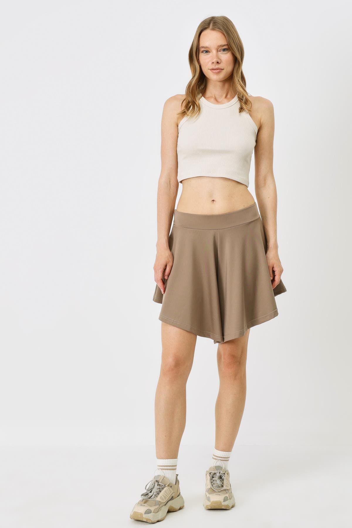 Damen Halterneck Ripp Stretch Crop Top