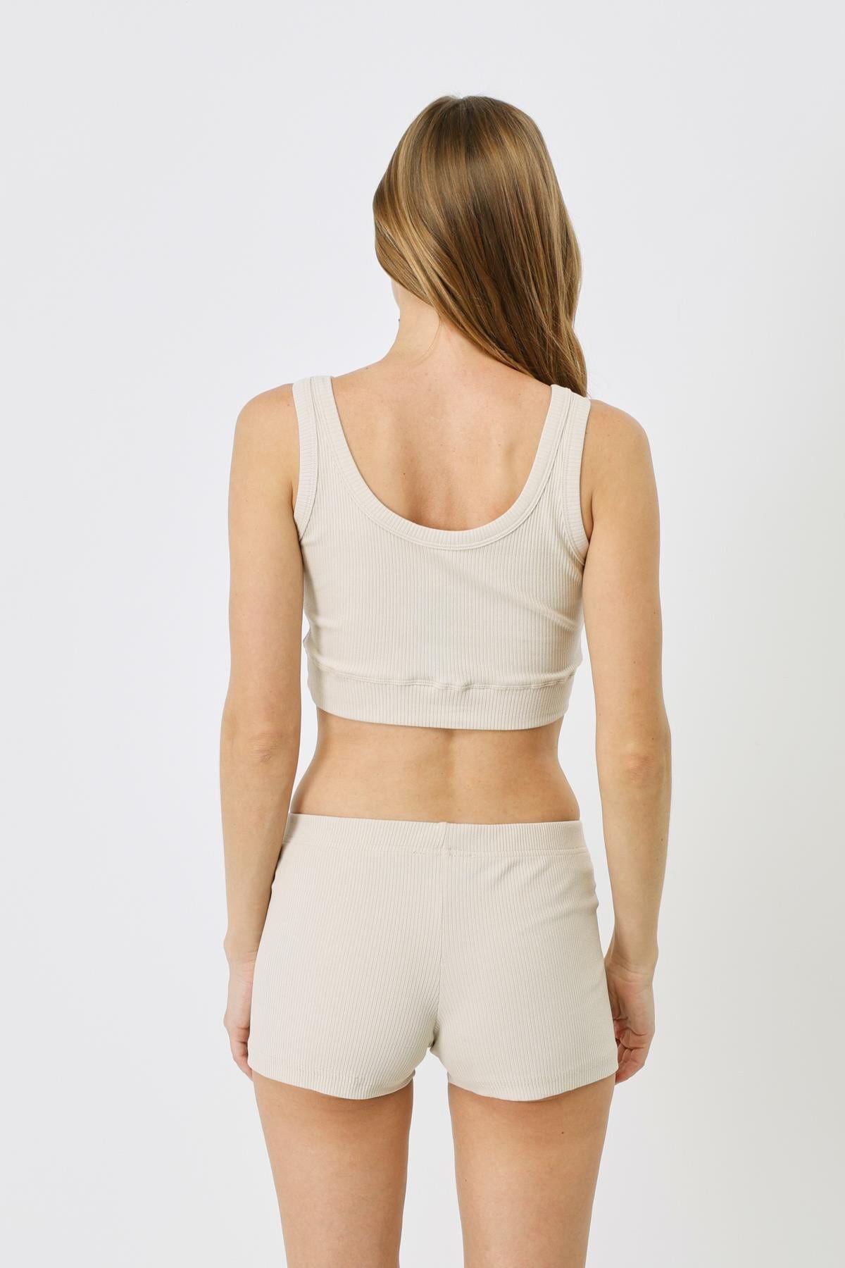 Damen Geripptes Crop Stretch Strick Tank Top
