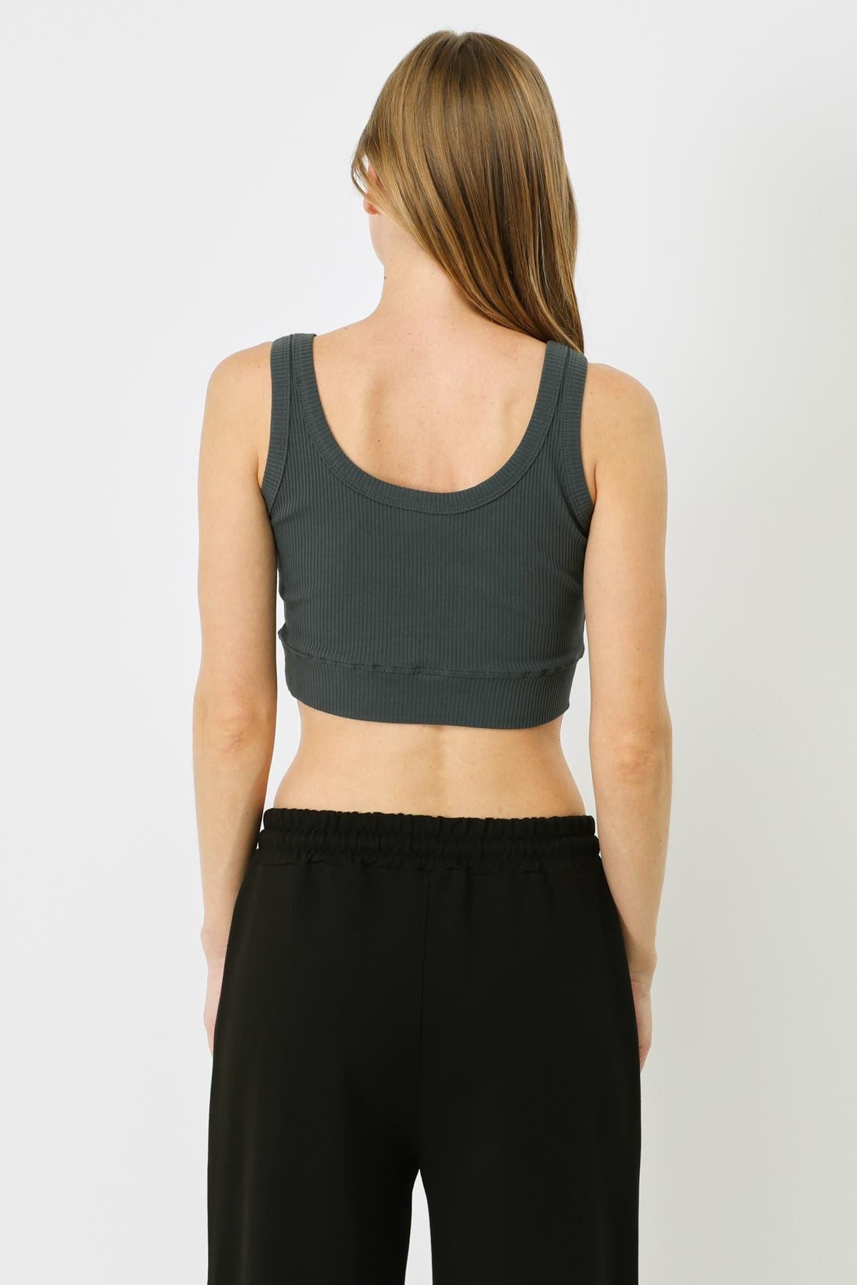 Damen Geripptes Crop Stretch Strick Tank Top