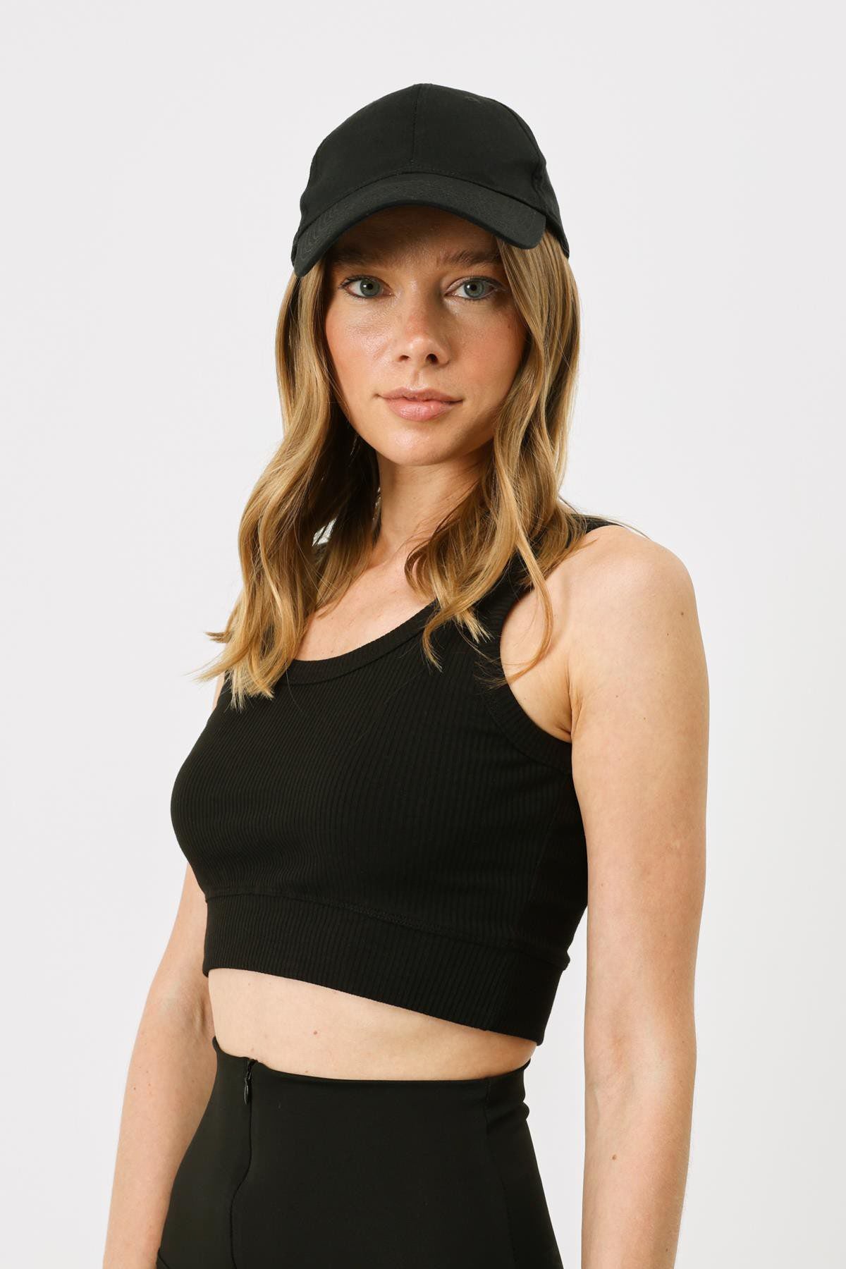 Damen Geripptes Crop Stretch Strick Tank Top