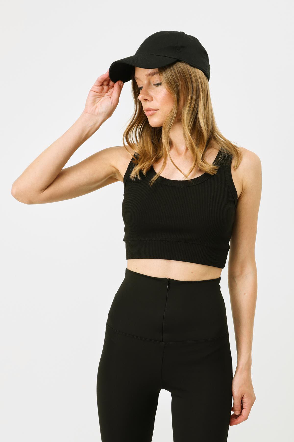 Damen Geripptes Crop Stretch Strick Tank Top