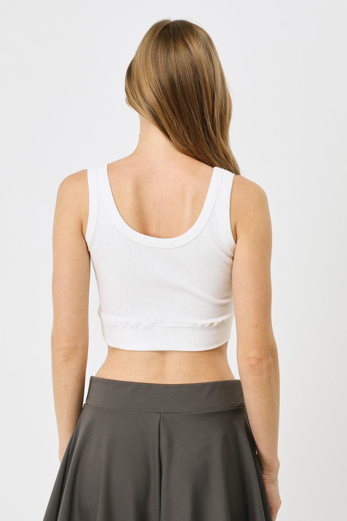 Damen Geripptes Crop Stretch Strick Tank Top