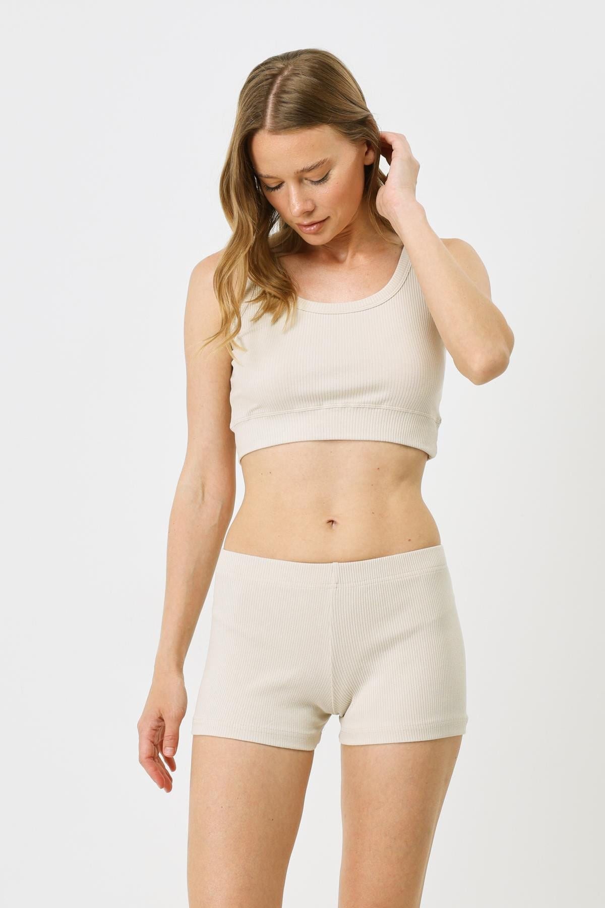 Damen Rippstrick Kurze Boxershorts