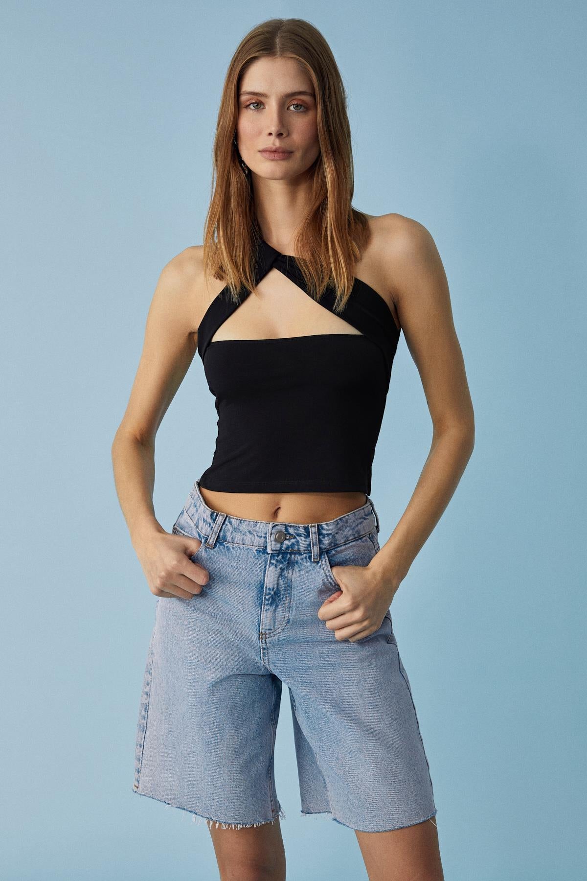 UJERAN Damen Slim Bluse Asymmetrisch