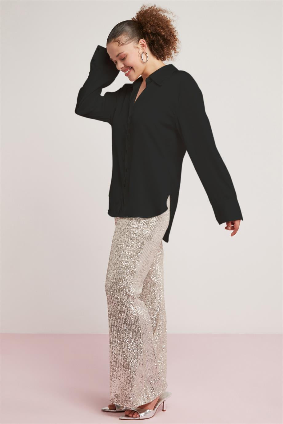 ULIANA Damen Satin Übergröße Shirt