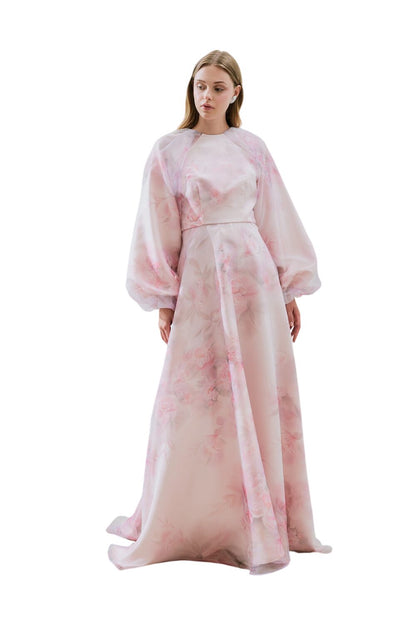 ULLA ABENDKLEID AUS GESPROCHENER ORGANZA, VANILLE