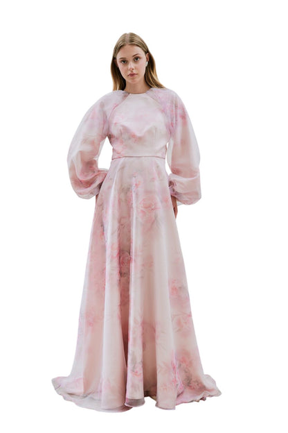 ULLA ABENDKLEID AUS GESPROCHENER ORGANZA, VANILLE