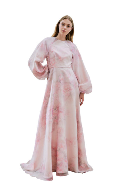ULLA ABENDKLEID AUS GESPROCHENER ORGANZA, VANILLE