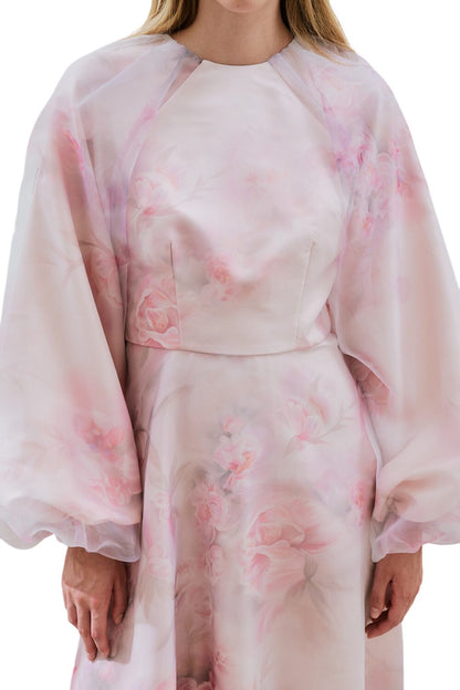 ULLA ABENDKLEID AUS GESPROCHENER ORGANZA, VANILLE