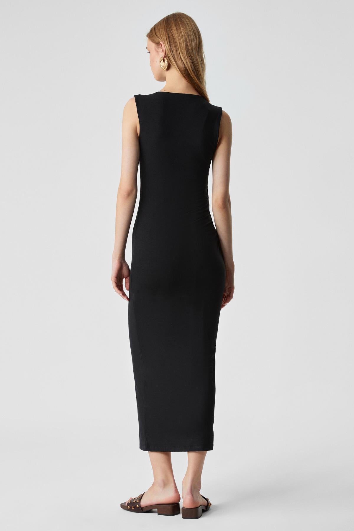 GRIMELANGE UWEN Damen Schmales Maxikleid Schwarz