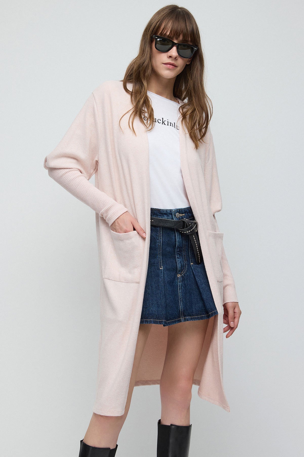 Langer Strickcardigan mit Taschen