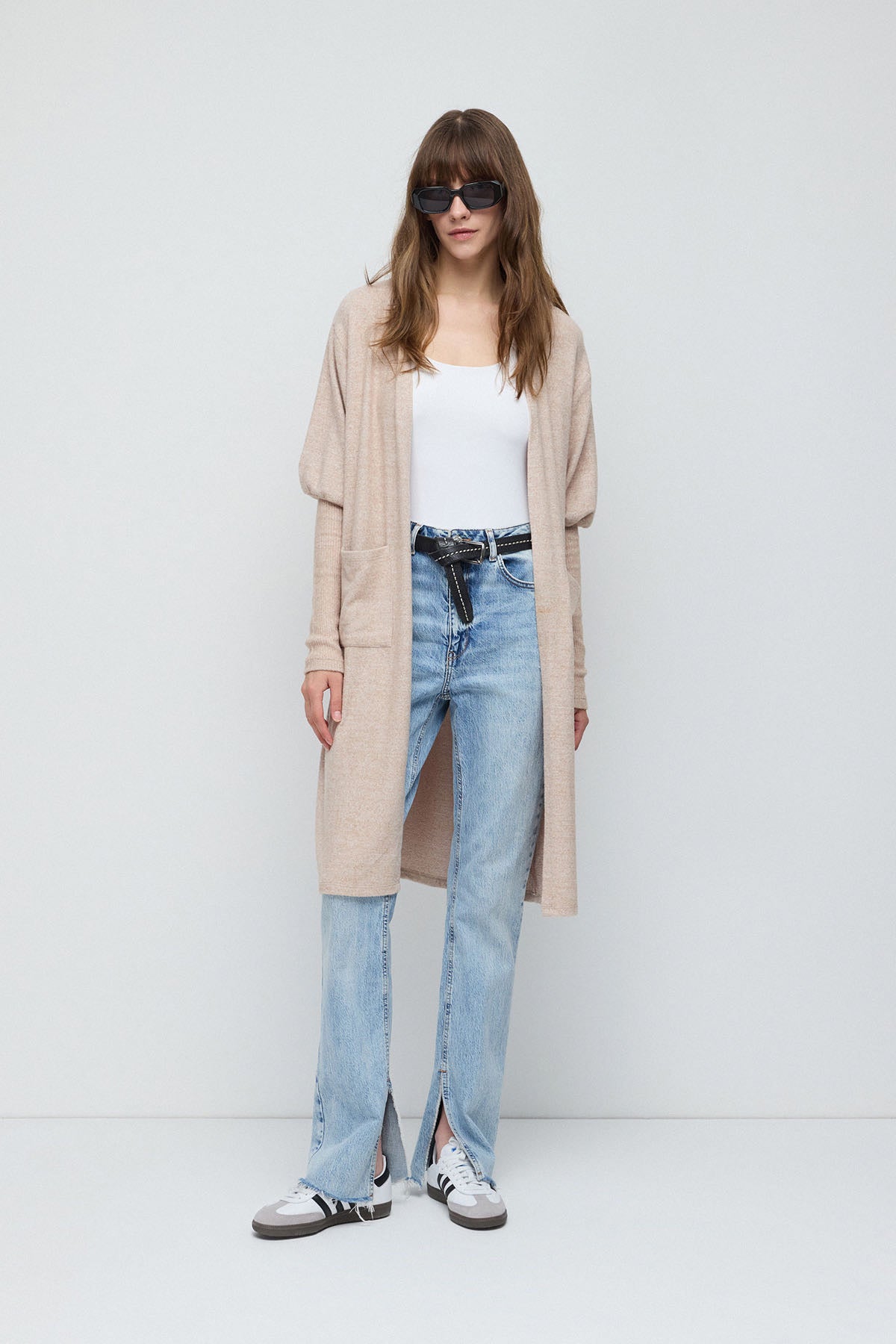 Langer Strickcardigan mit Taschen