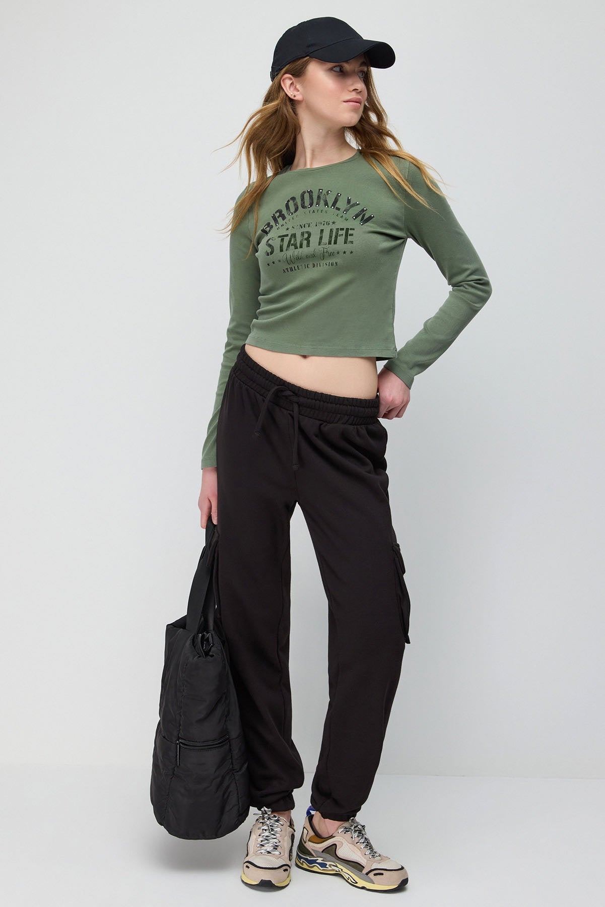 Langärmelige, bedruckte Crop-Bluse
