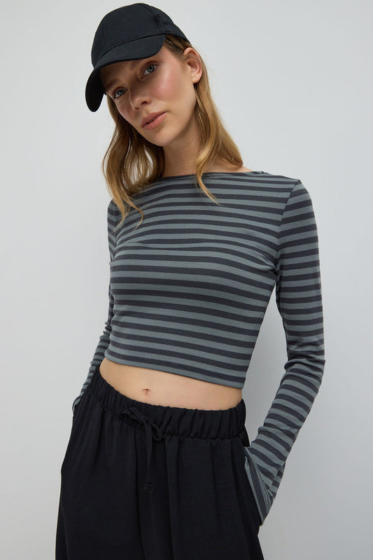 Langärmeliges, gestreiftes Basic-T-Shirt