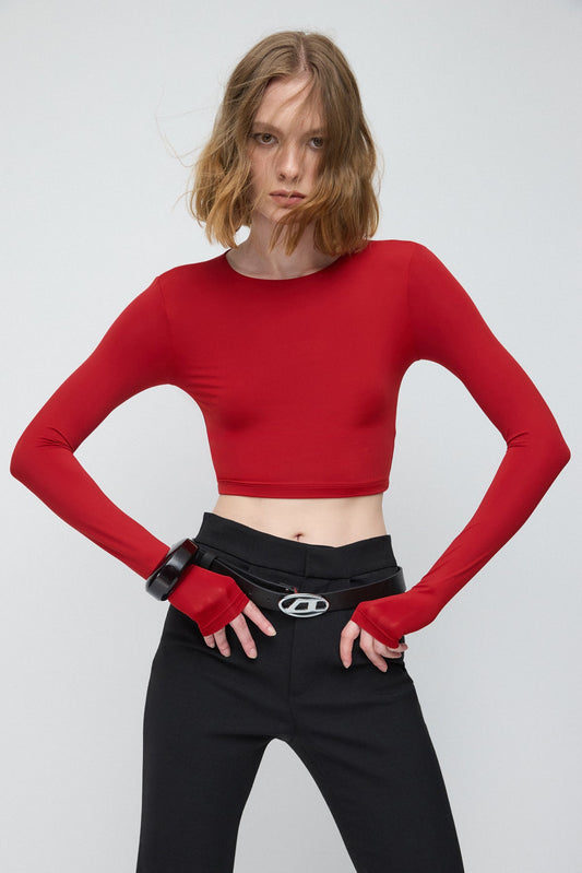 Langärmeliges Basic-Crop-Top