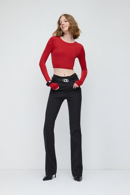 Langärmeliges Basic-Crop-Top