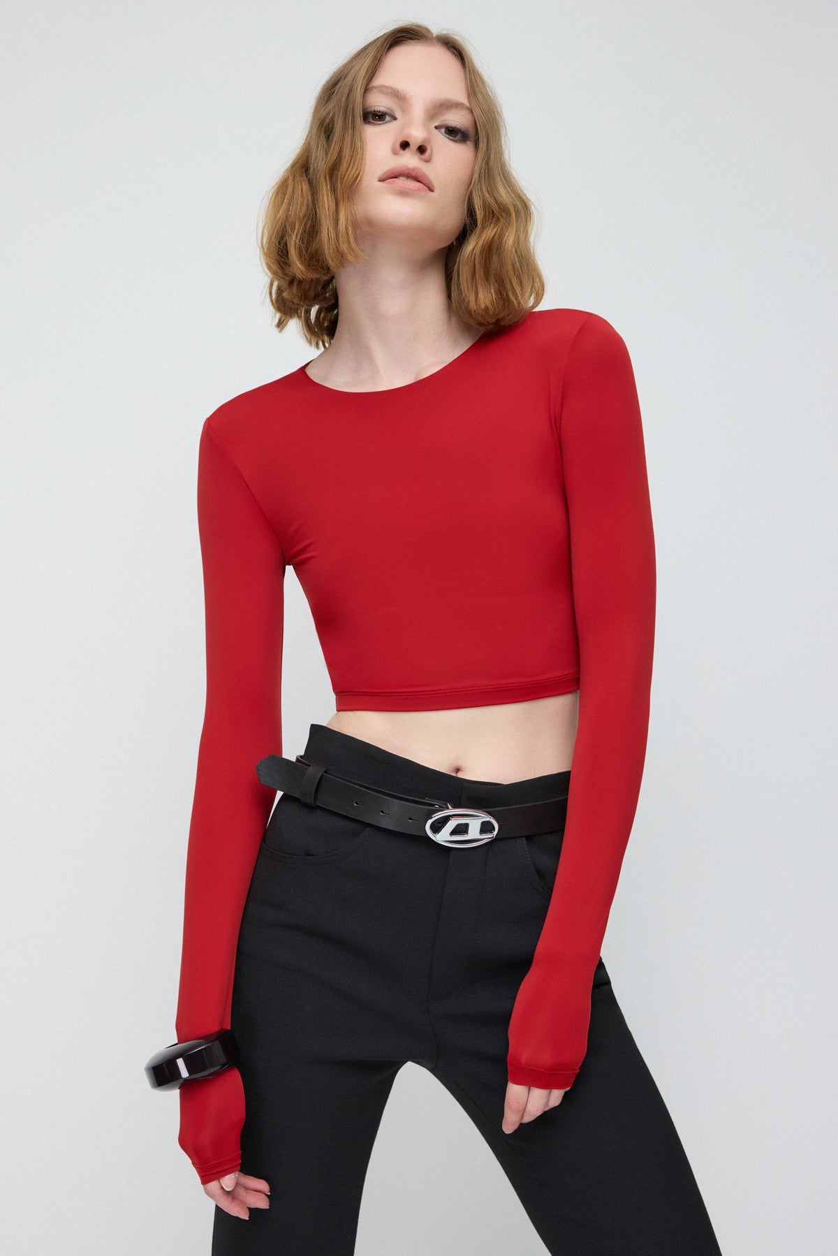 Langärmeliges Basic-Crop-Top