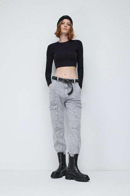 Langärmelige Crop-Bluse