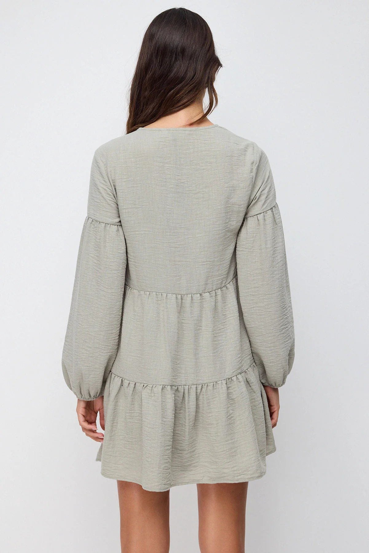 Langarm Leinen Mini-Kleid