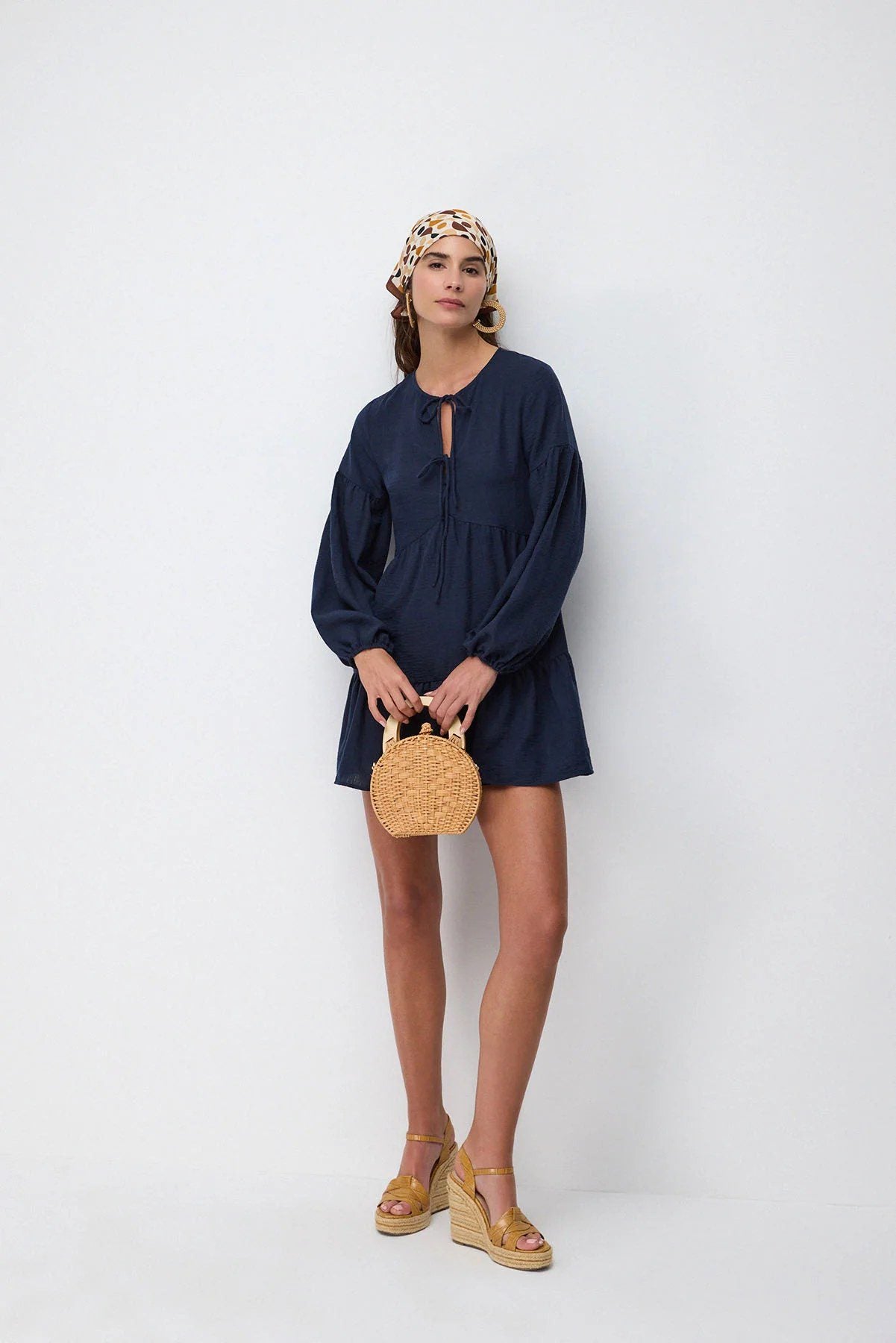 Langarm Leinen Mini-Kleid