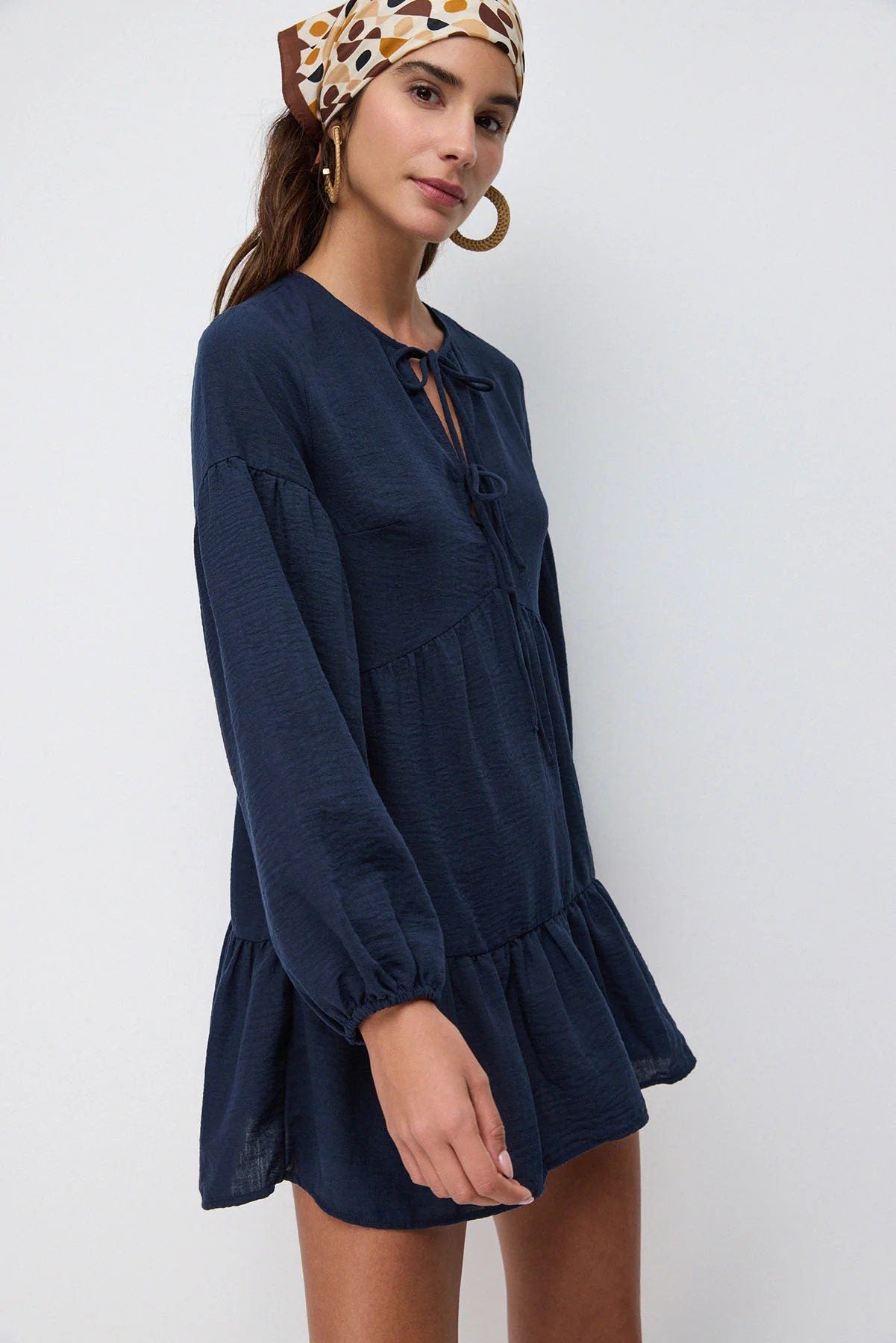 Langarm Leinen Mini-Kleid