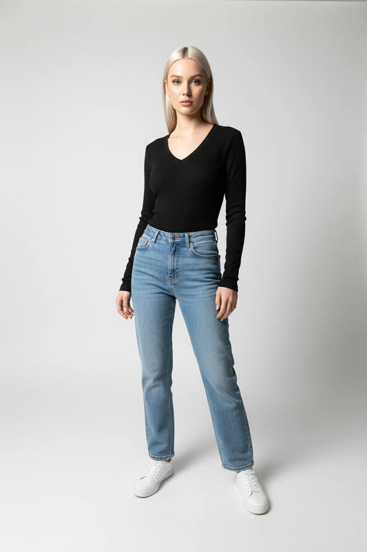Basic-T-Shirt mit V-Ausschnitt und kurzen Ärmeln
