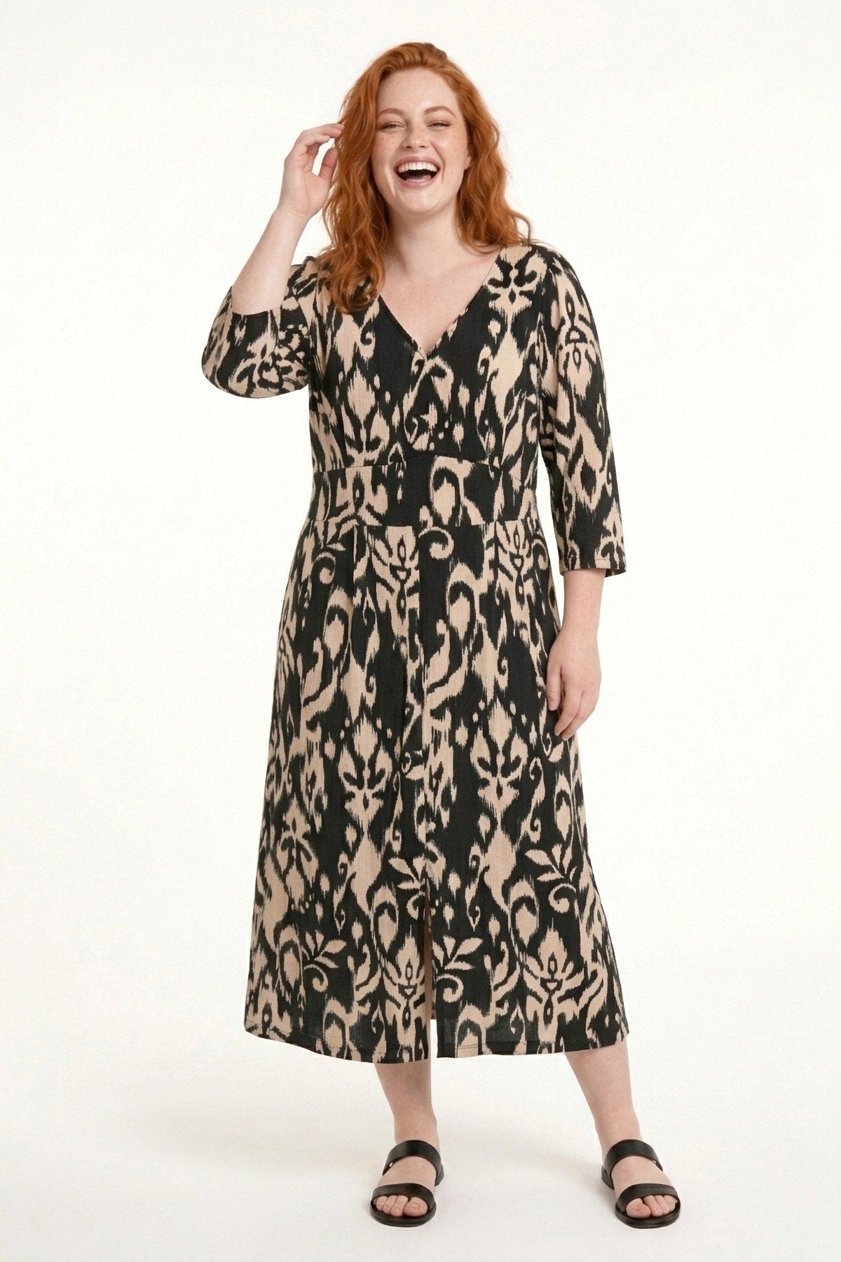 V-Ausschnitt Kleid mit Strukturmuster