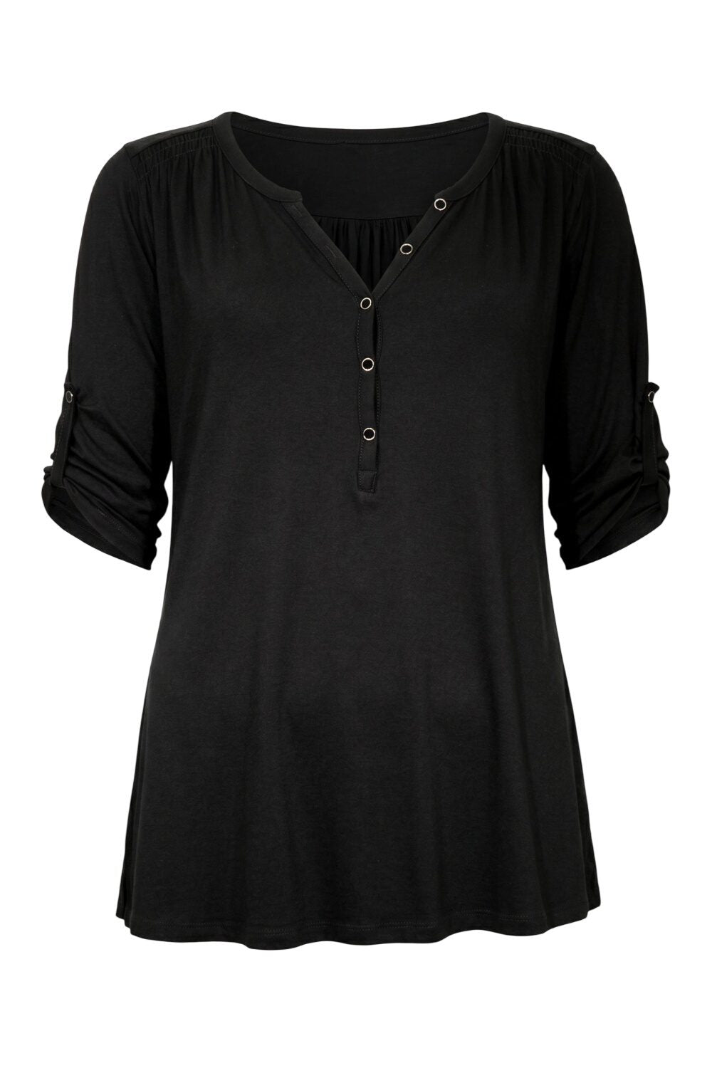 V-Ausschnitt Knopf-Bluse