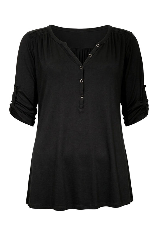 V-Ausschnitt Knopf-Bluse