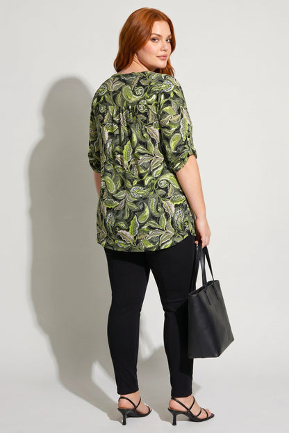 V-Ausschnitt Knopf-Bluse