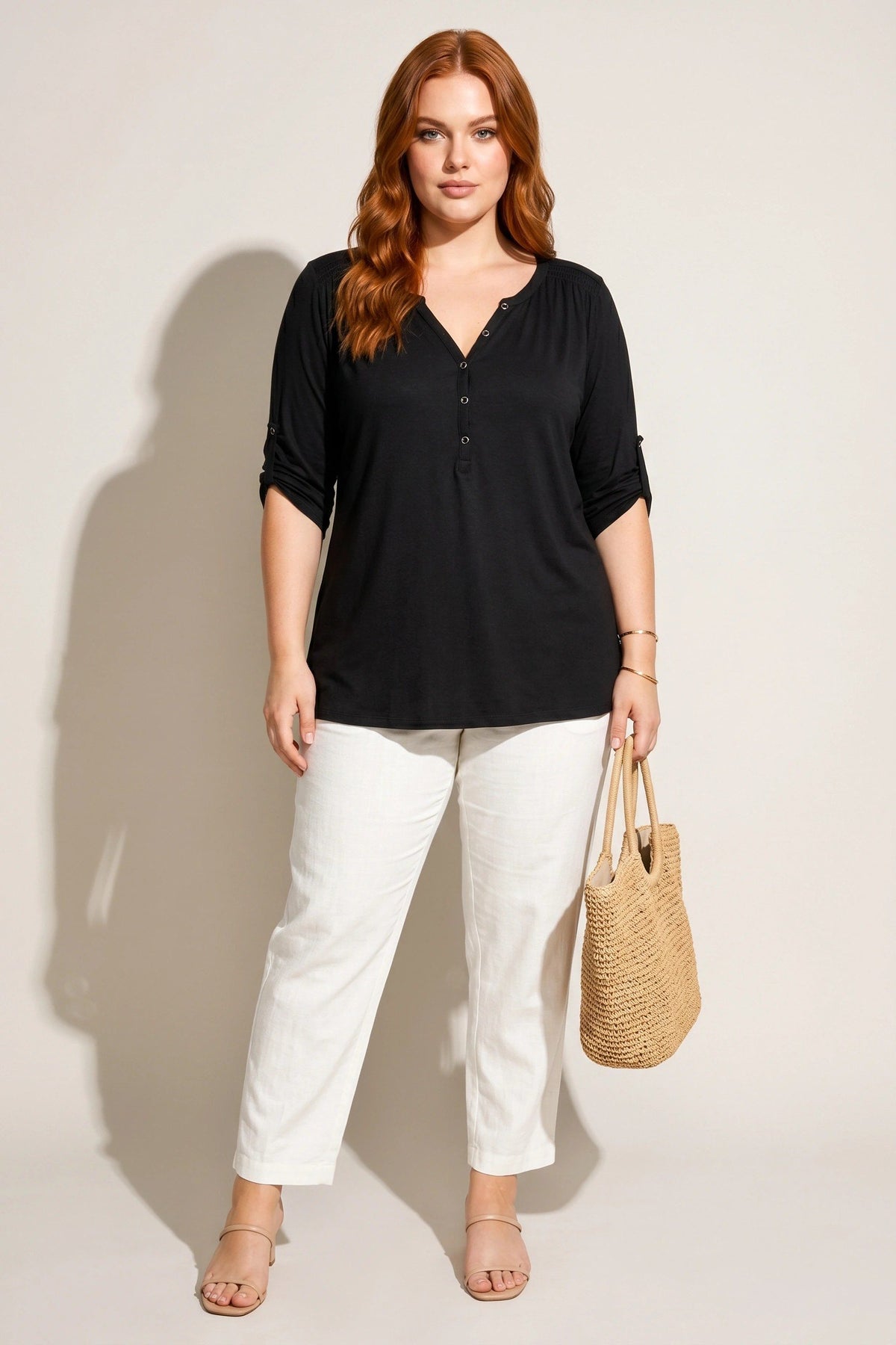 V-Ausschnitt Knopf-Bluse