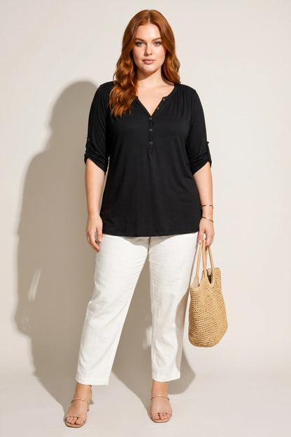 V-Ausschnitt Knopf-Bluse