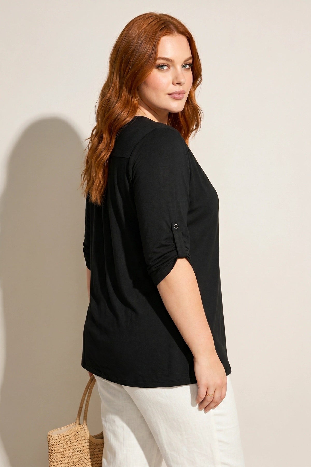 V-Ausschnitt Knopf-Bluse