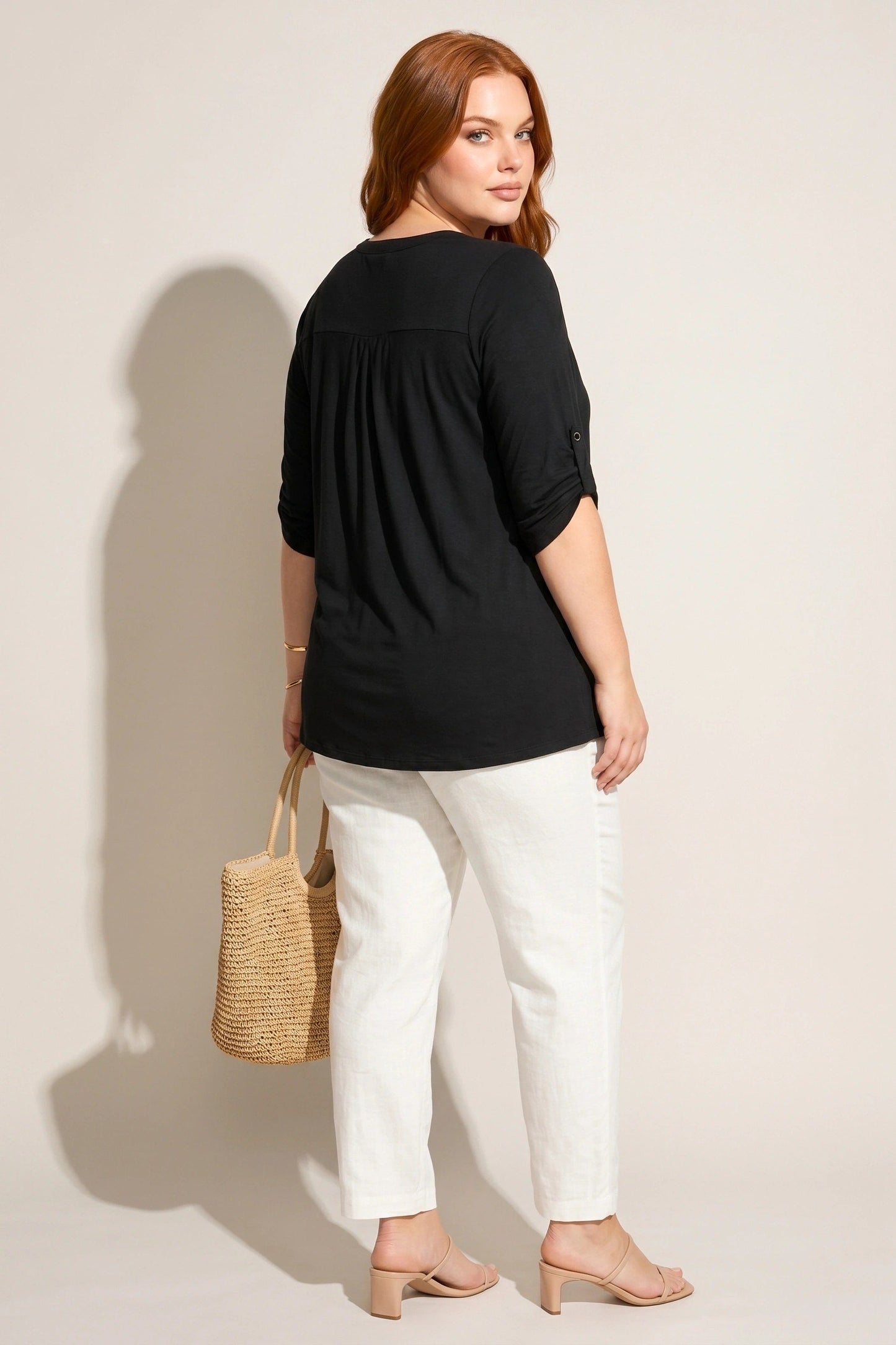 V-Ausschnitt Knopf-Bluse