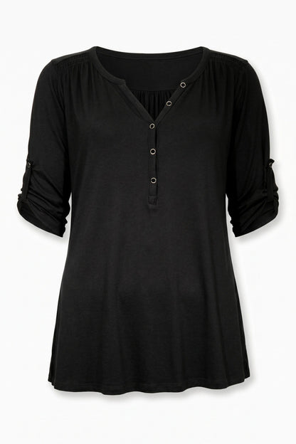 V-Ausschnitt Knopf-Bluse